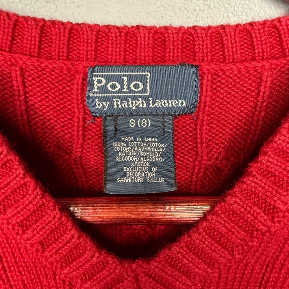 Polo Ralph Lauren 100% Cotton Cable Knit V-Neck Vest Preppy Old Money | Size 8 - Picture 2 of 4